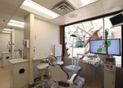 A dental chair in one of the patient rooms
