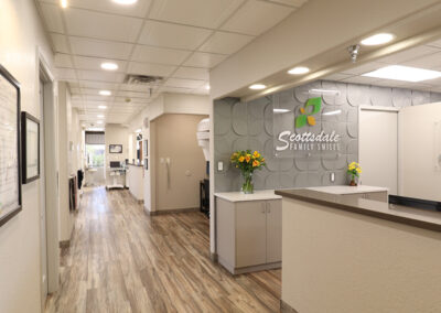 The interior of our office showing our front desk and patient rooms